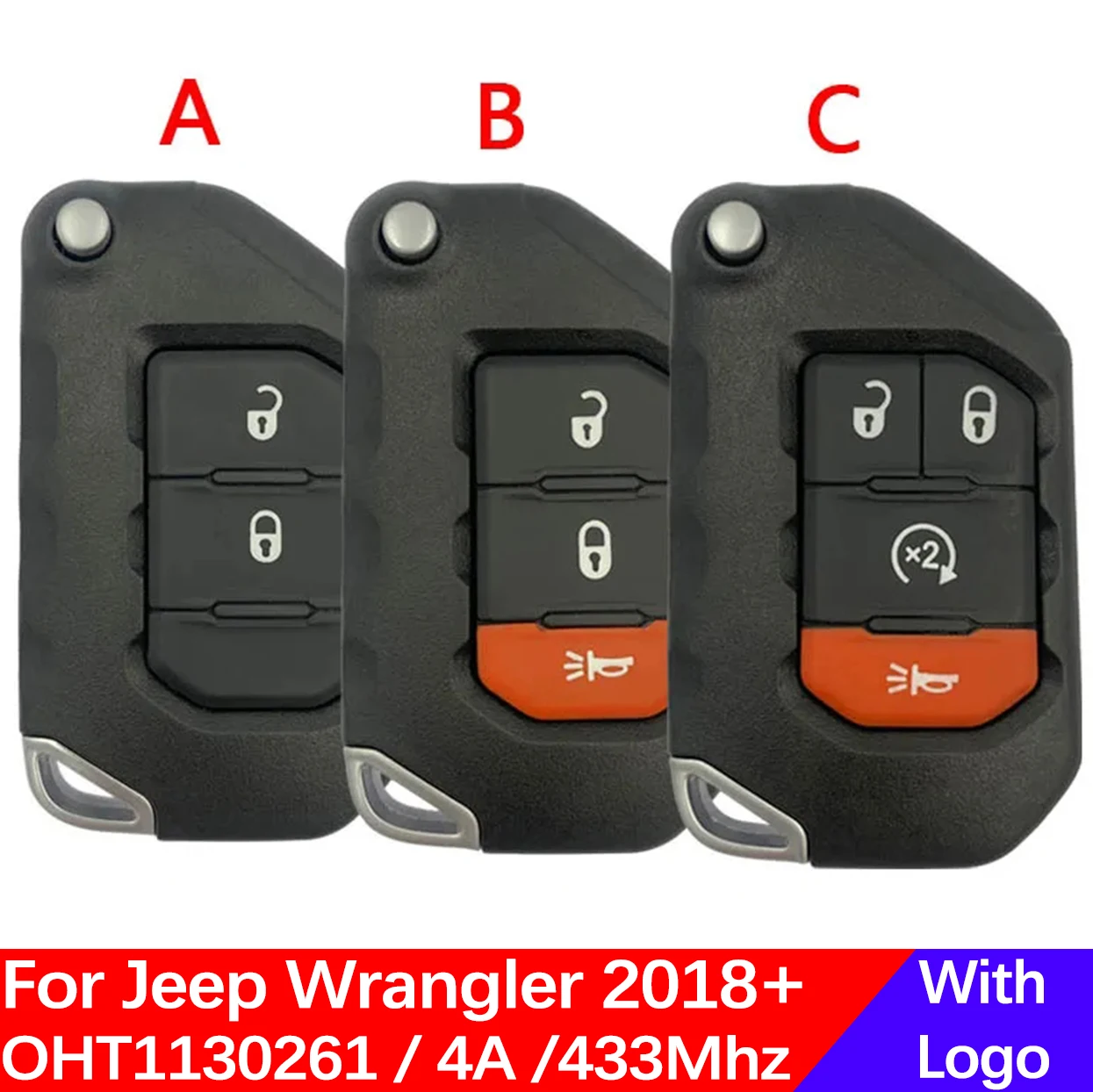 CN086041 Aftermarket Smart Car Key For Jeep Wrangler 2018 2019 Remote Fob OHT1130261 433MHz 4A Chip FCCID 68416784AA NO Logo