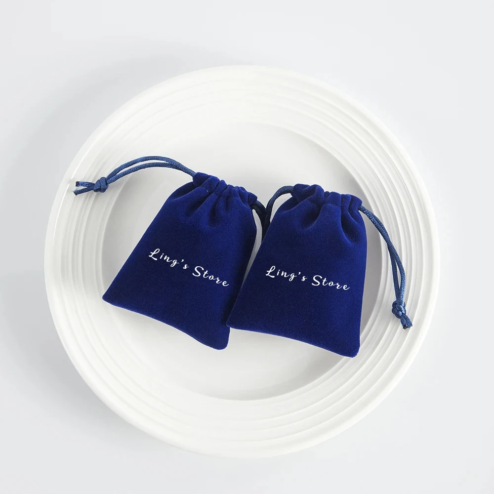 

50Pcs Personalized Logo Royal Blue Jewelry Drawstring Velvet Bag Earring Ring Bracelet Watch Cosmetic Pendant Necklace Organizer