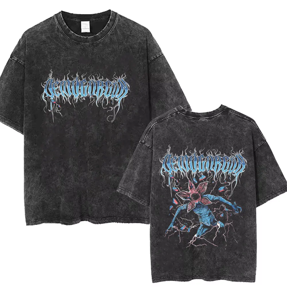 

The Demogorgon Cannibal Flower Monster Vintage Washed T-shirt Men Women Clothing Fashion Casual Oversized T-shirts Streetwear