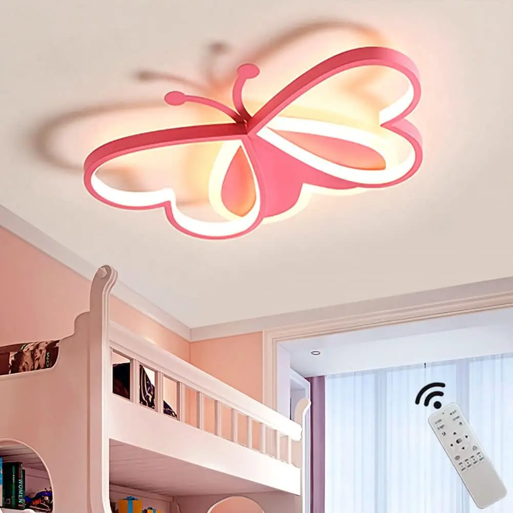 

LED Ceiling Light Fixture Modern Kids Room Flush Mount Dimmable with Remote 36w Pink Butterfly Ceiling Lamp