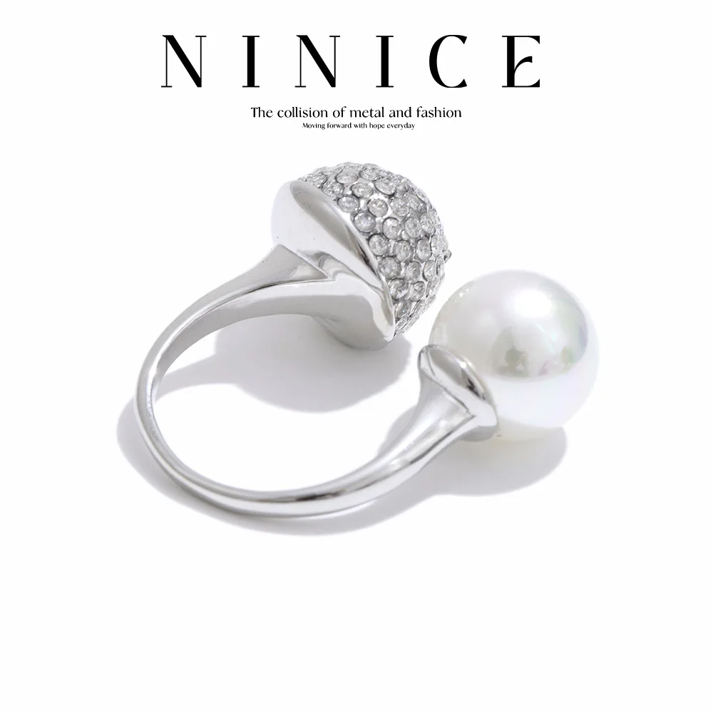 NiNice Stainless Steel Imitation Pearl Cube Zirconia Opening Selected Jewelry High Quality Fashion Design Gift