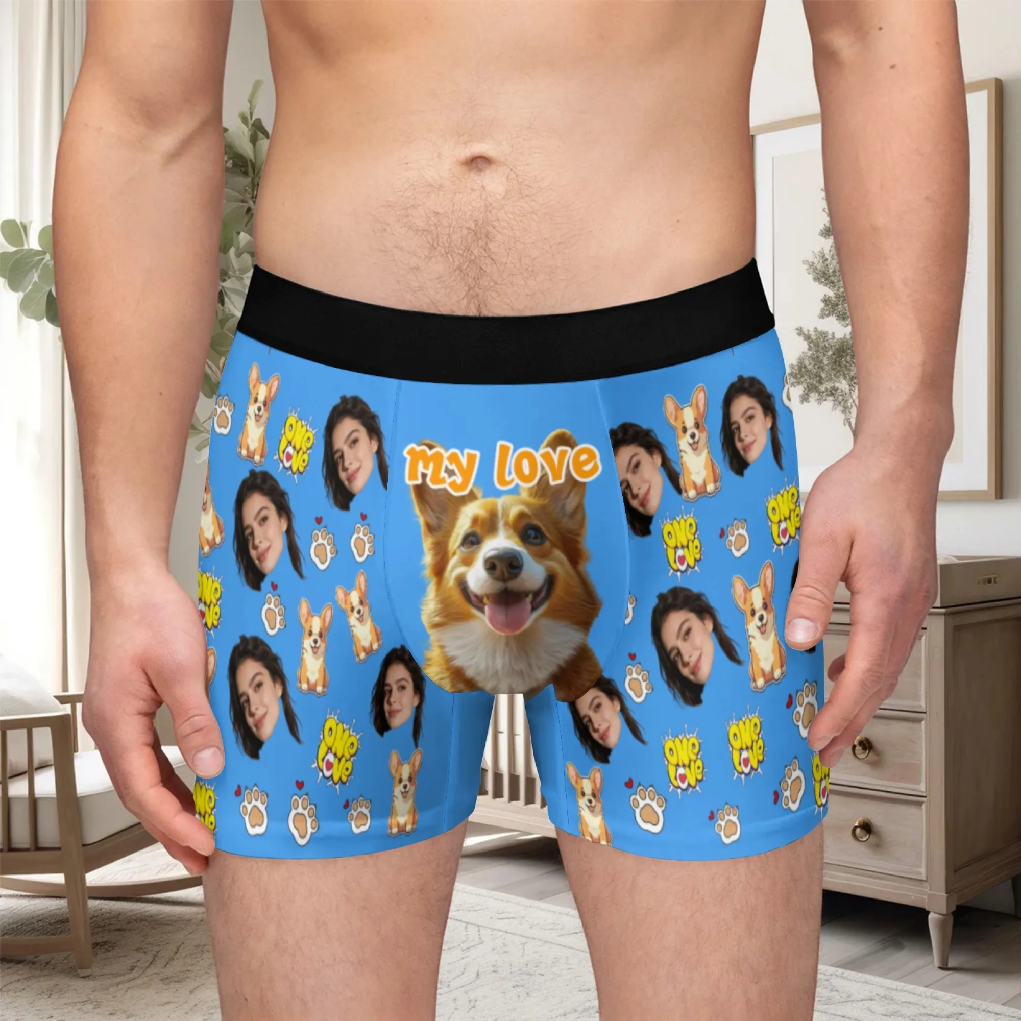 Customized personalized facial photos men's long underwear Valentine's Day gift underwear breathable and comfortable