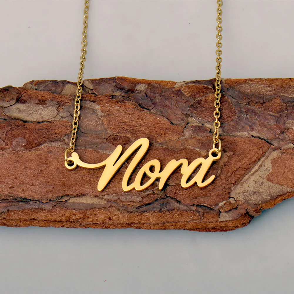

GR859C Nora Gold Color Stainless Steel Name Necklaces for Women Cursive Letters Charm Chokers Annivesary Gift