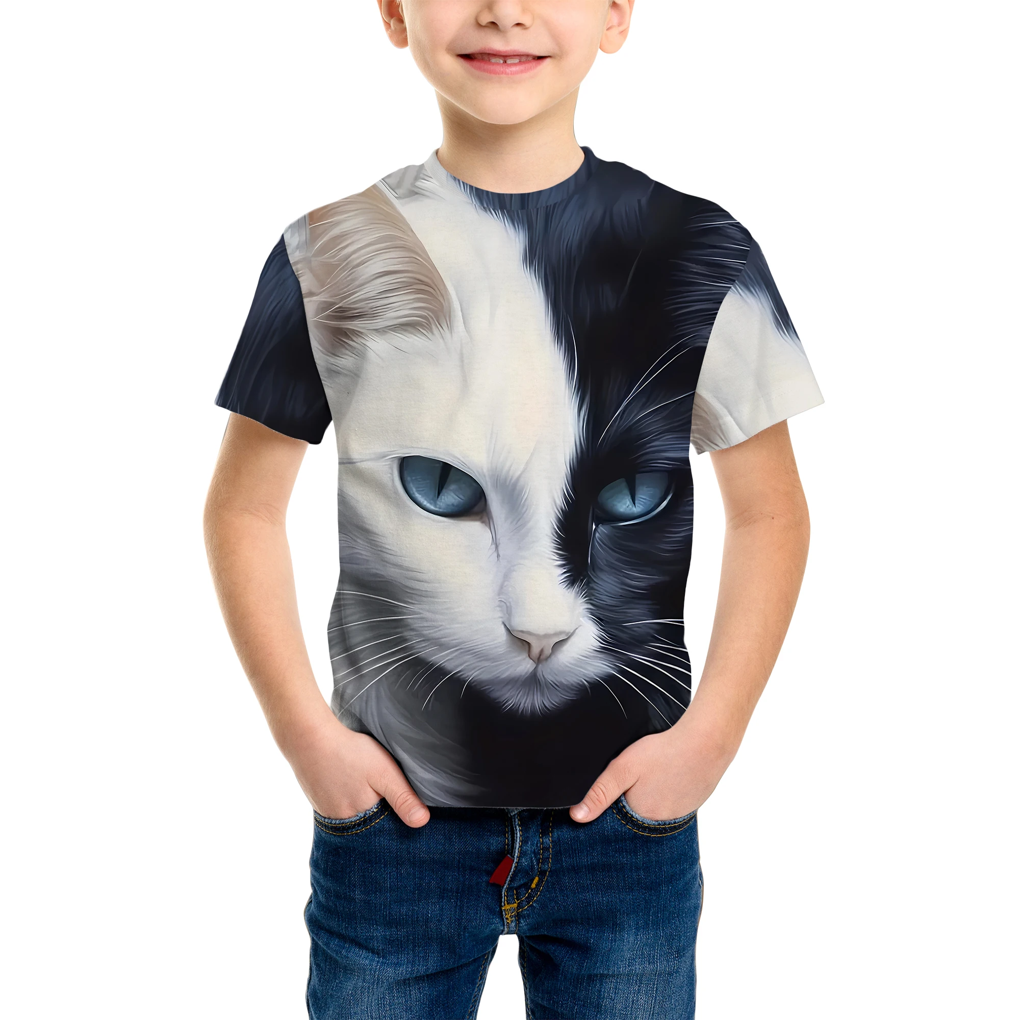 3D Tiger Pattern Printing Fashion T-Shirt Tiger Element Printing Summer New Boy Personalized Cool Tops Kids Funny T Shirt