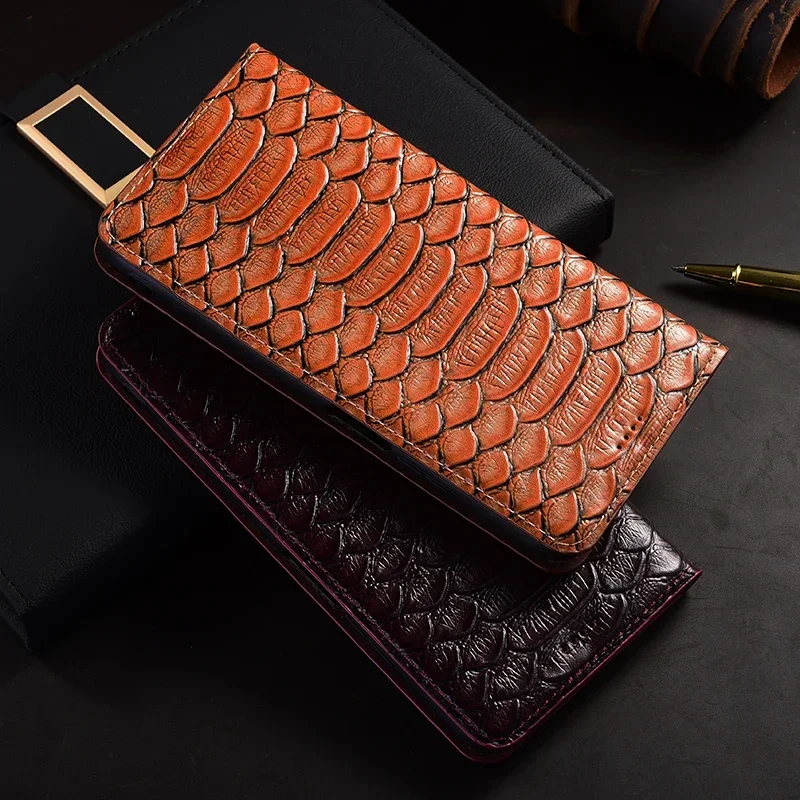 Für XIAOMI Redmi Note 14 Hinweis 14S 14 Pro+ Plus 5G Flip Case Python Muster Magnetische Abdeckung Rindsleder echtes Leder Brieftasche Abdeckungen