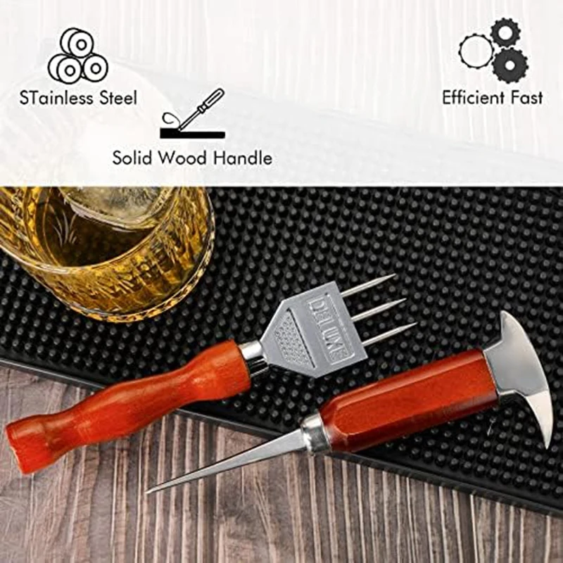 2PCS Ice Chippers Set With Wood Handle, Ice Crusher Ice Tong Perfect For Bars, Bartender. Best Carving Tool