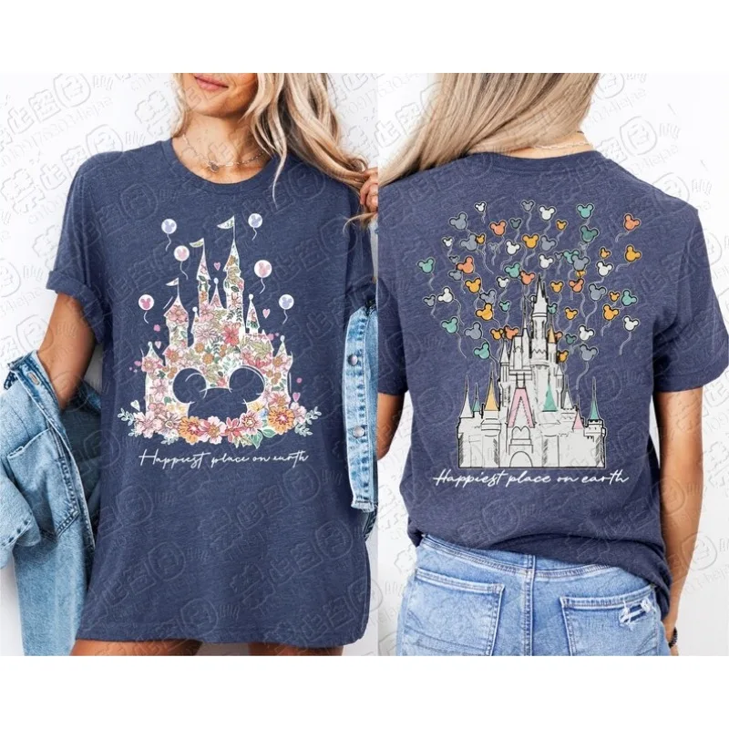 Camisetas de Algodón Mágicas de Mickey y sus Amigos 2026, Camiseta del Lugar Más Feliz de la Tierra, Camiseta del Castillo Mágico de Mickey, Camiseta para Vacaciones Familiares