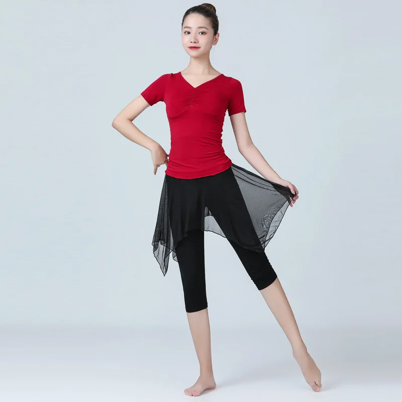 Vrouwen Latin Dance Kostuum Shirt En Broek Tweedelige Lente En Herfst Dans Praktijk Pak Moderne Dans Uniformen Yoga kleding