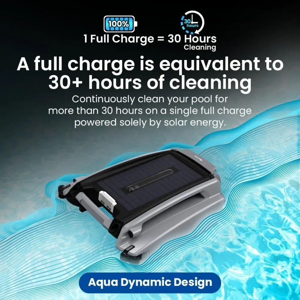 Solar Powered Robotic Pool Skimmer with Dual Charging Options 30-Hour Continuous Cleaning Battery Power Shallow Water Safeguard