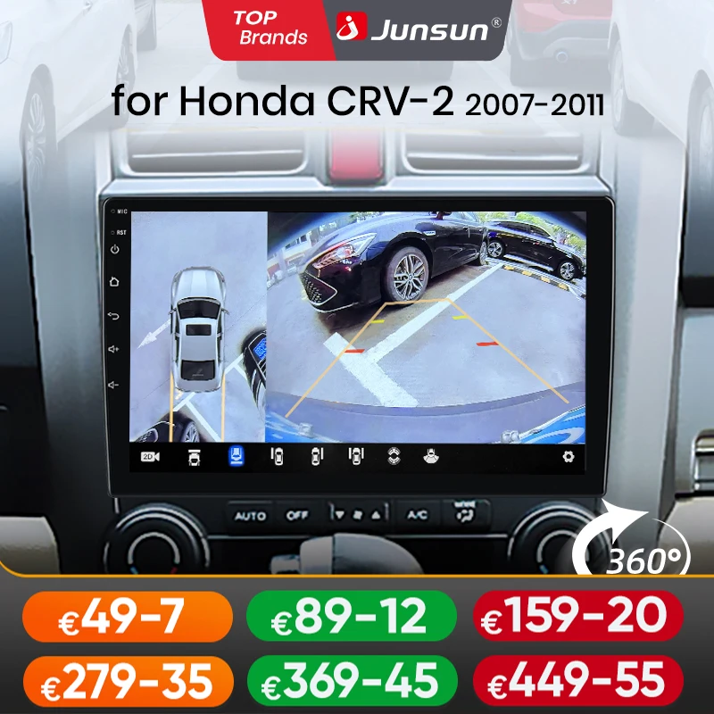 Junsun Qualcomm 8-Core 360 Camera Wireless CarPlay Android Auto Car Radio for Honda CR-V 3 RE CRV 2007 2008 2009-2011