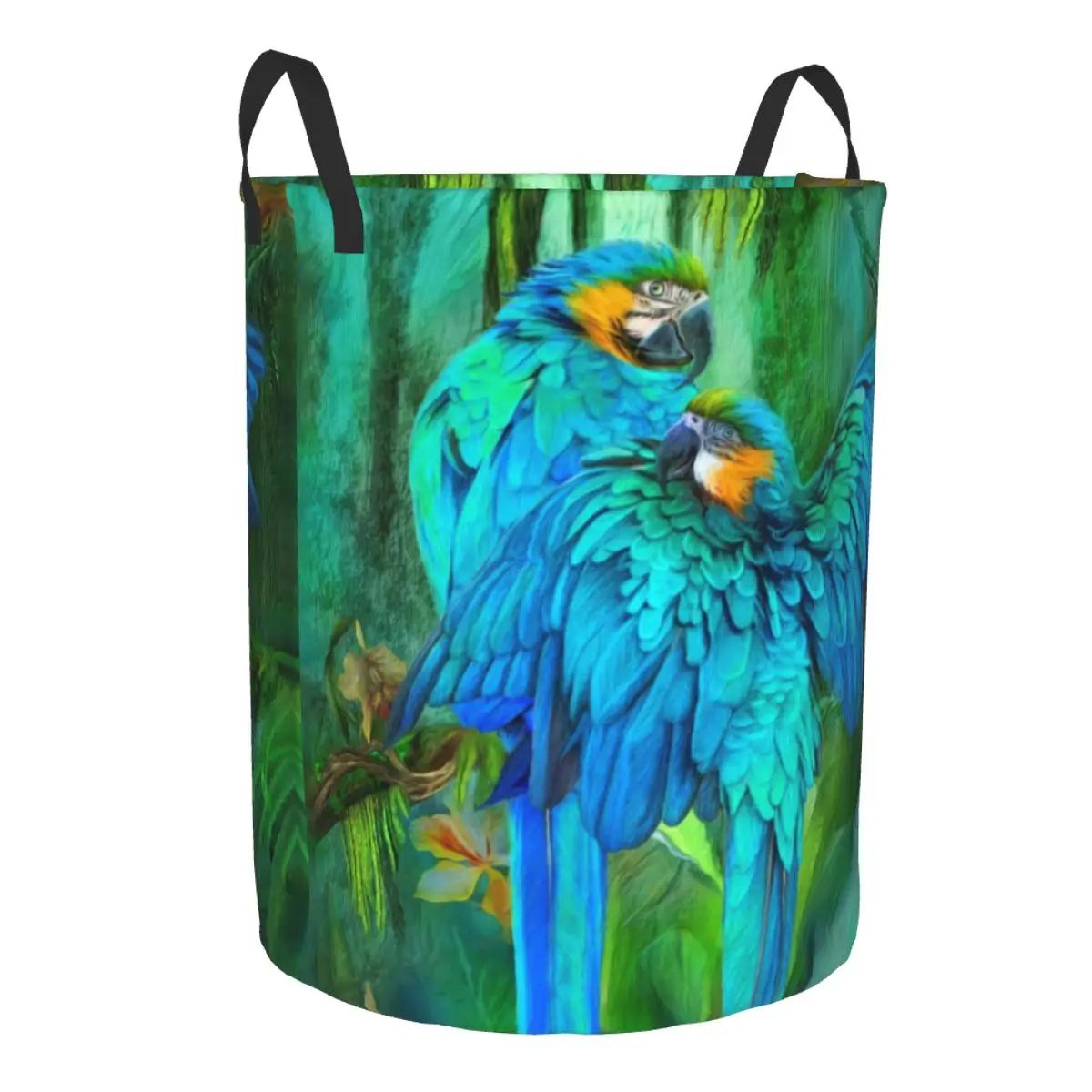 Custom Tropic Spirits Macaw Couple Parrot Birds Laundry Hamper Clothes Storage Basket Tropical Plant Toy Bin Organizer