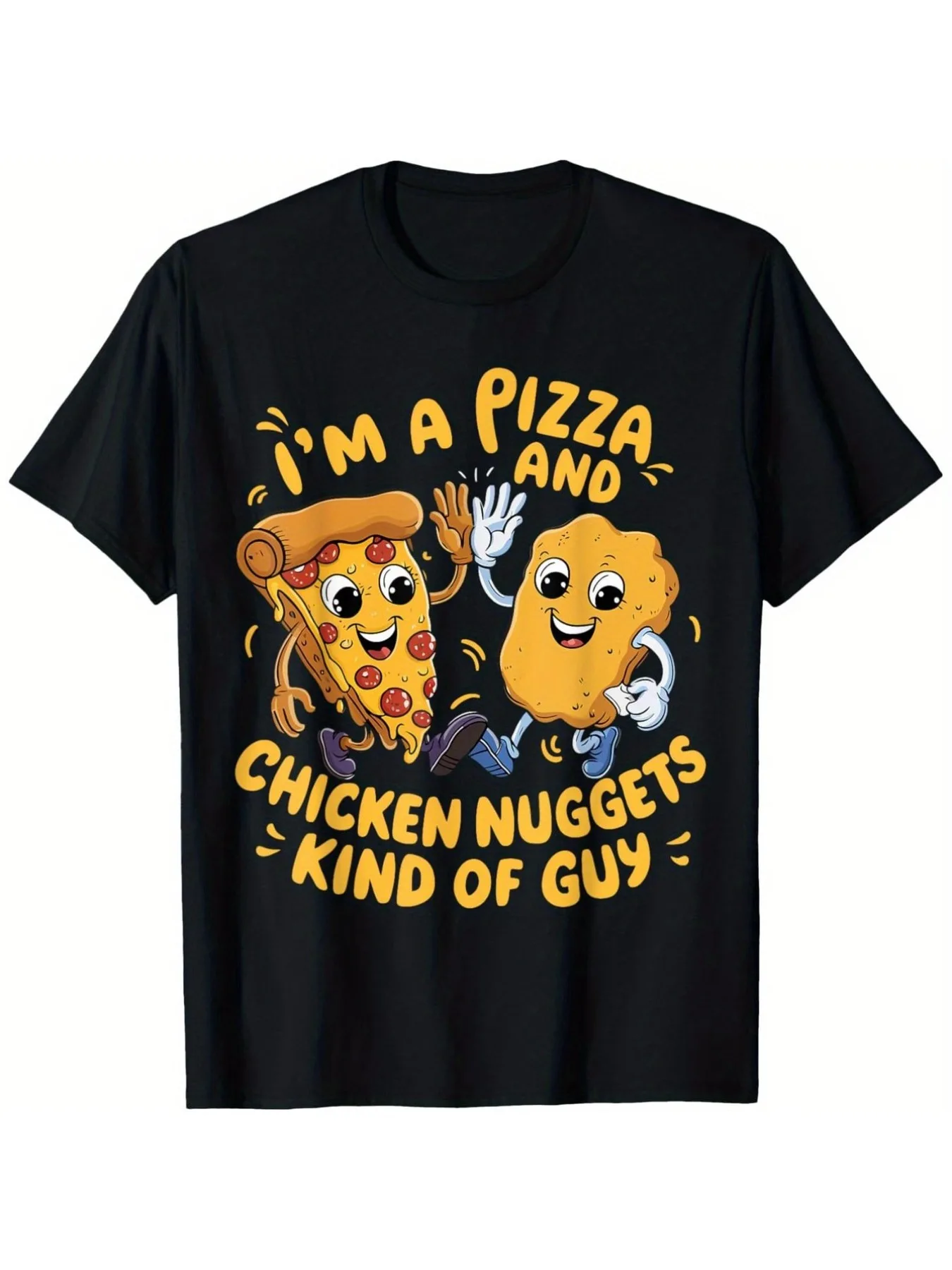 Funny Pizza Chicken Nugget Graphic print Vintage Men'S  T-Shirt Casual Tshirts O-neck short-sleeved TeeTops Streetwear Oversized