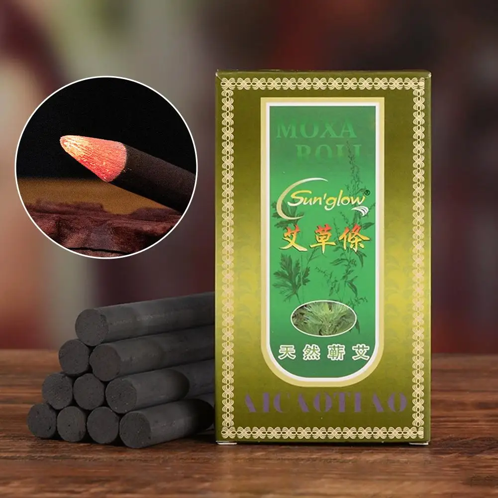 10Pcs/Box Smokeless Moxa Stick Wild Artemisia Argy Wormwood Mugwort Rolls Moxibustion Heating Acupuntura Massage Health Care