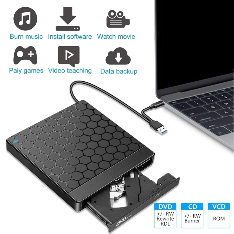 

K1aa Внешний DVD-диск с USB /Type-C Port Card Port Portable DVD-рим-дисковый дисковый адаптер считыватель считывает