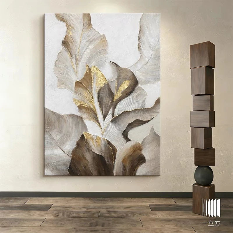 Beautiful Art Golden Banana Leaves Abstract Wall Picture Pure Handmade Canvas Oil Painting Hanging Mural For Living Room Bedroom
