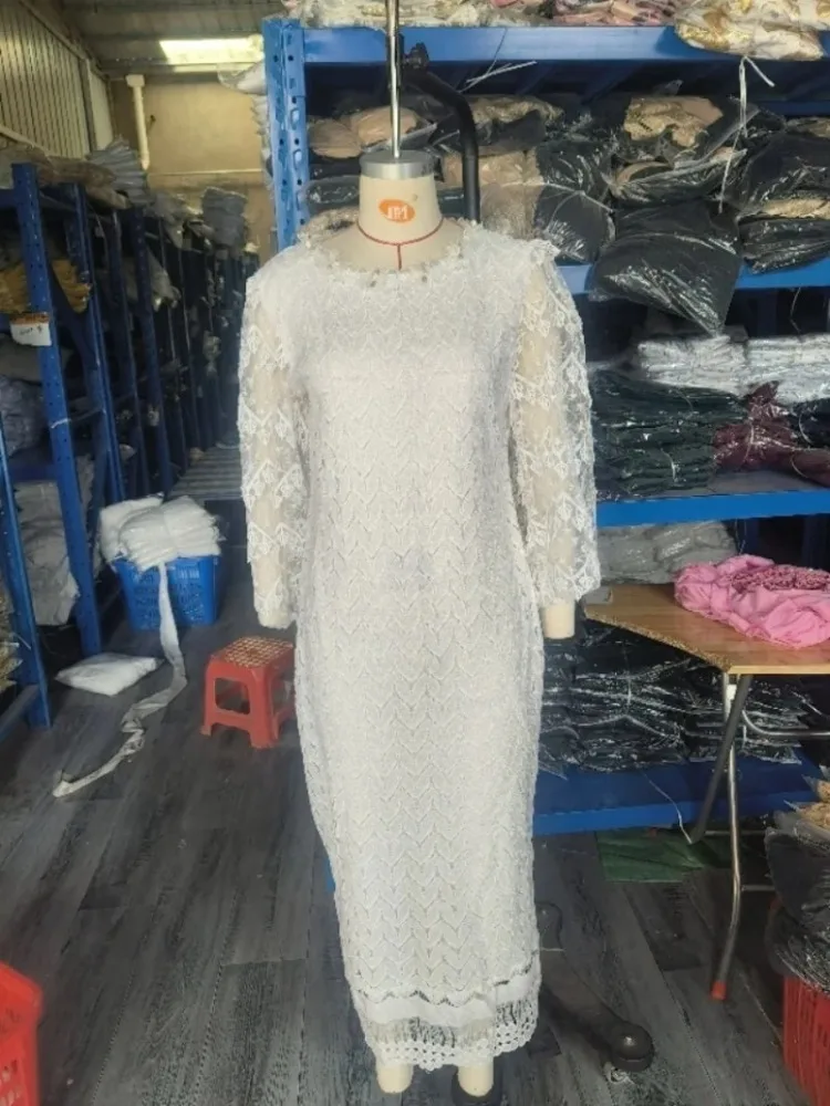 

White African Elegant Dresses For Women Hollow Out 2024 New Muslim Fashion Abayas Dashiki Robe Kaftan Long Maxi Dress One Piece