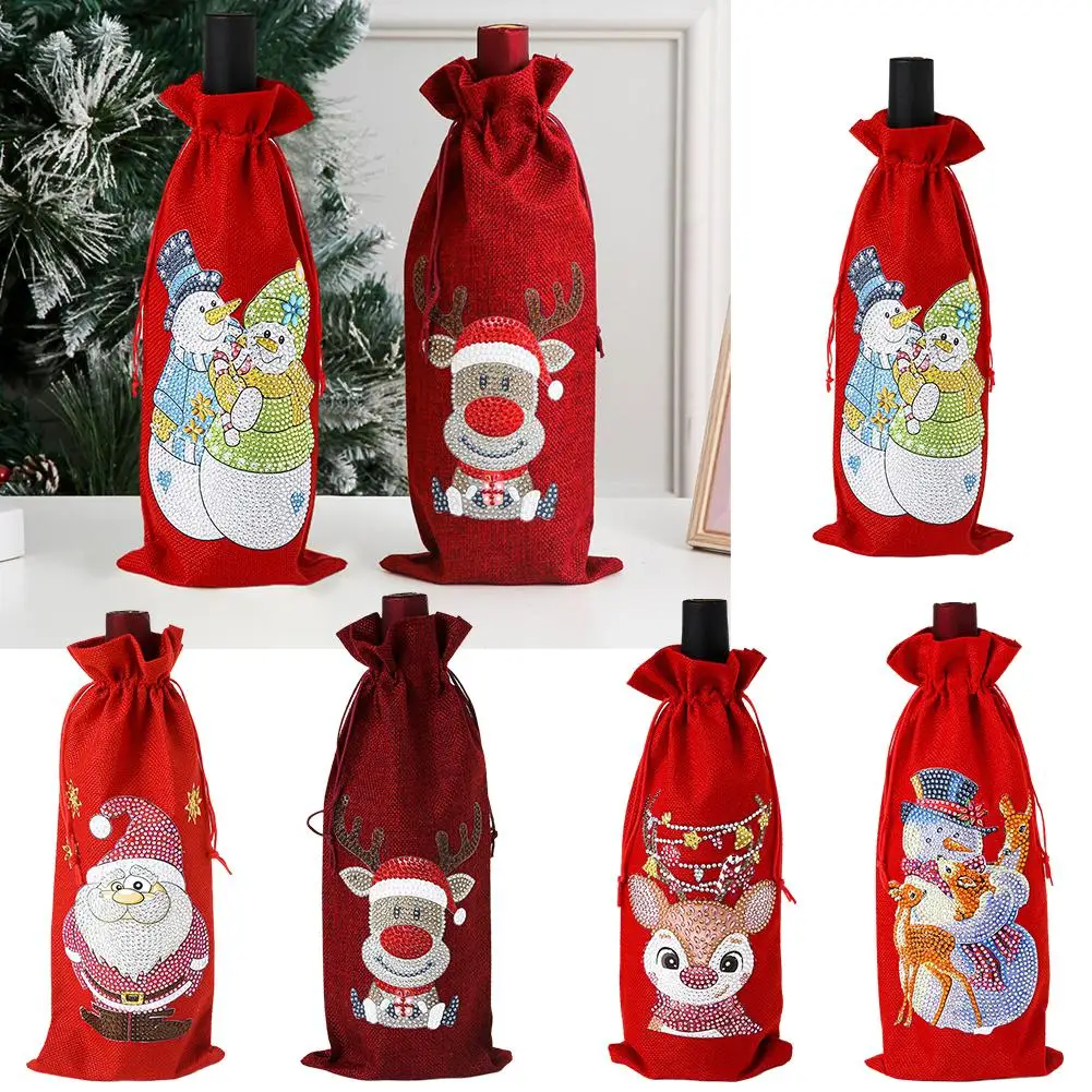 Christmas Wine Bags Reusable Wine Bottle Gift Bags Diamond Snowman Santa Reindeer Drawstring Bags For Christmas Decorations K7P8