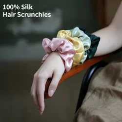 Korean 100 Mulberry Silk Scrunchies Large Hair Tie Pure Silk Tie Luxury Ponytail Holders For Women Girls Elastic Hair Band Loop