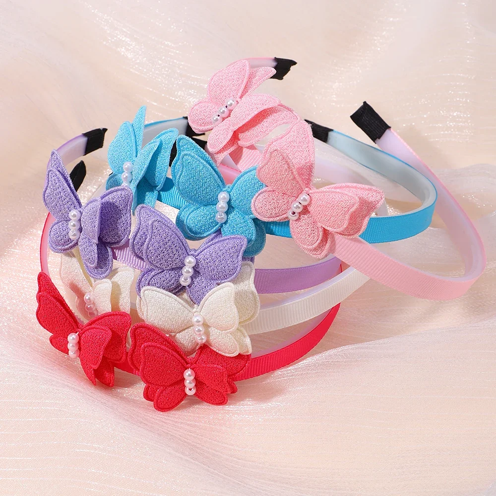 1PC ประณีตผีเสื้อ Hairband ไข่มุกจําลองเด็กผม Hoop Daily Hair Binding น่ารักสาวอุปกรณ์เสริมของขวัญขายส่ง