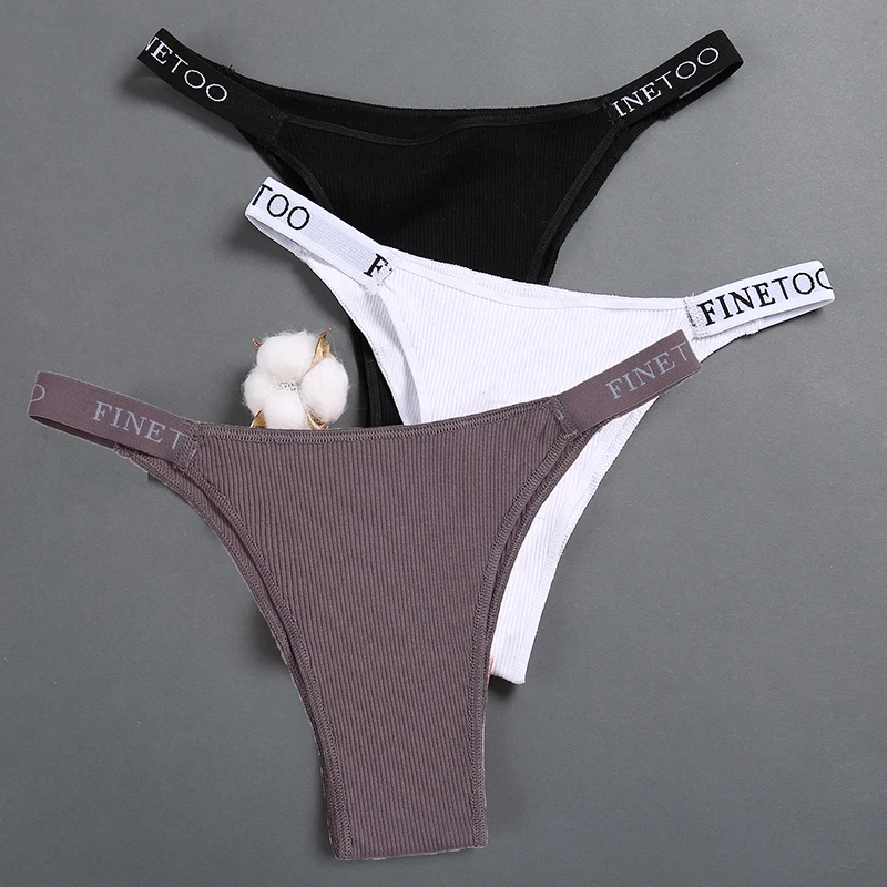 3PCS/Set FINETOO Cotton Panties Women Sexy Letter Waist Female Underpants Women\'s Lingerie Thong Pantys Underwear Intimates