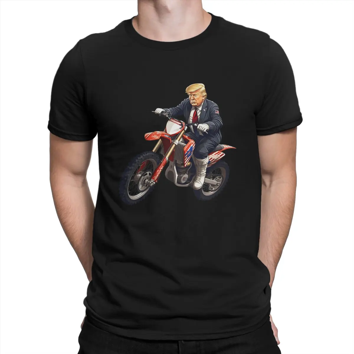 Donald Trump On A Dirt Bike T Shirt for Men 100% Cotton Casual T-Shirt Crewneck 2024 Trump Shooting Tees Short Sleeve Clothing