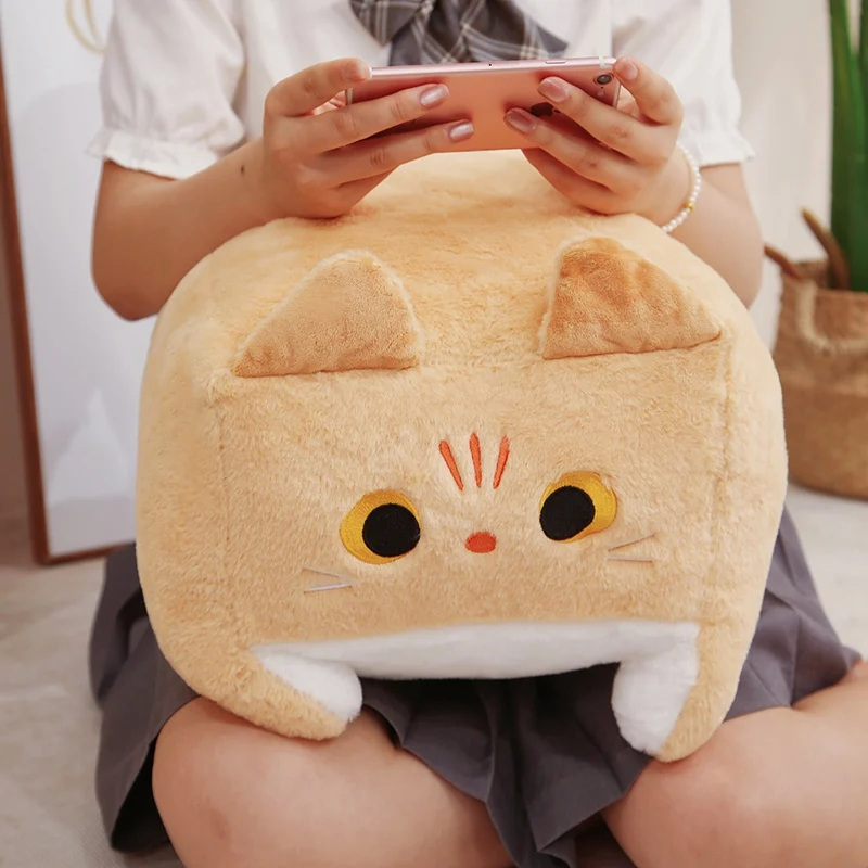 Kawaii Cat Plush Toy Standing Fuzzy Cube Cats Plushies Doll Cute Throw Pillow Sofa Cushion Peluche Animal Child Birthday Gift