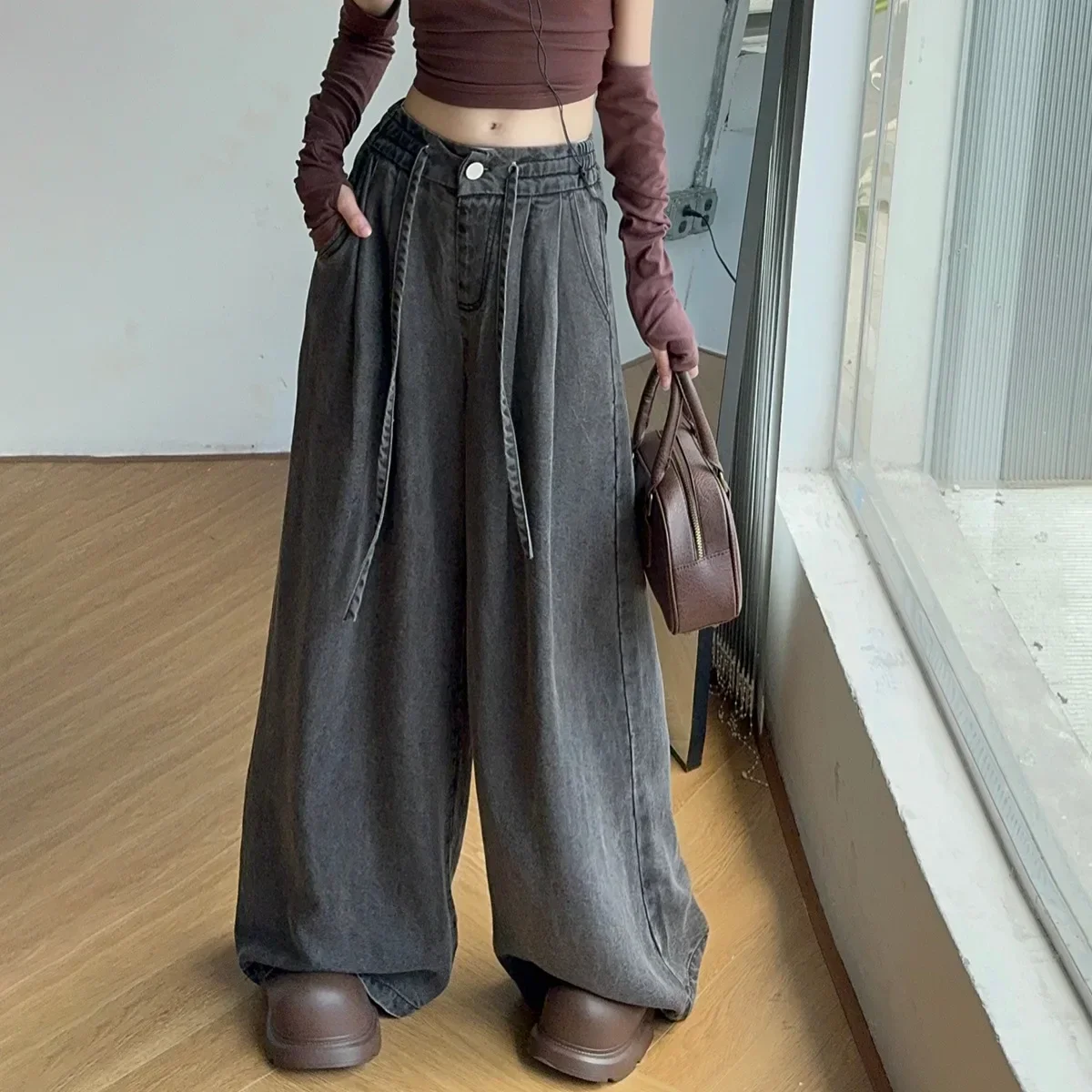 

Girls' autumn jeans 2024 new style internet famous western-style children's jeans wide leg pants girls' pants