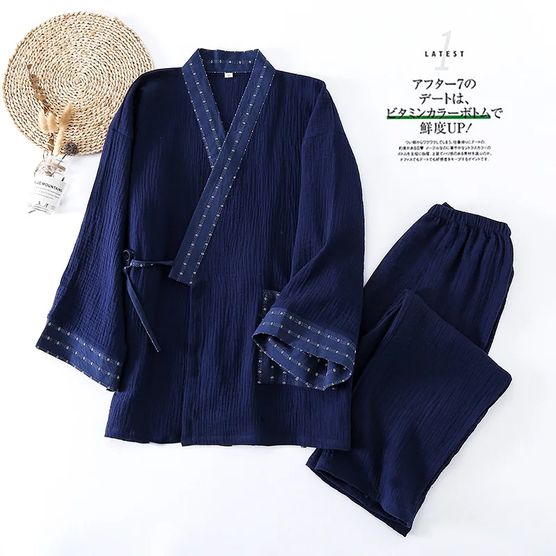 Japanese Kimono Mens Pajamas Men Sleepwear Male Casual Loose Home Two Piece Set Sleepwear Nightgown Outfits Asian Clothes