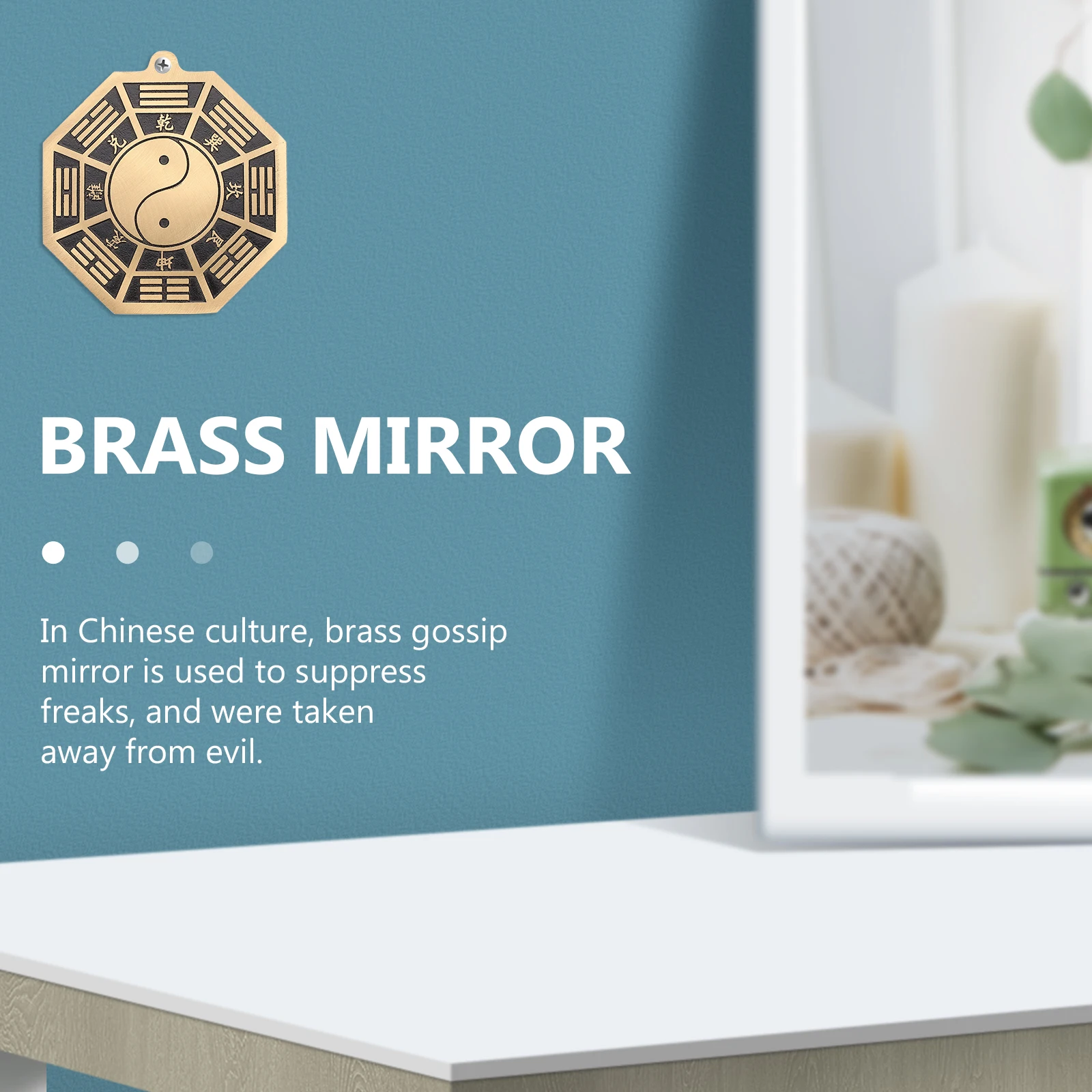 

Brass Gossip Mirror Decorative Home nament Golden Indoor Prosperity Family Fortune Evil Repellent Room