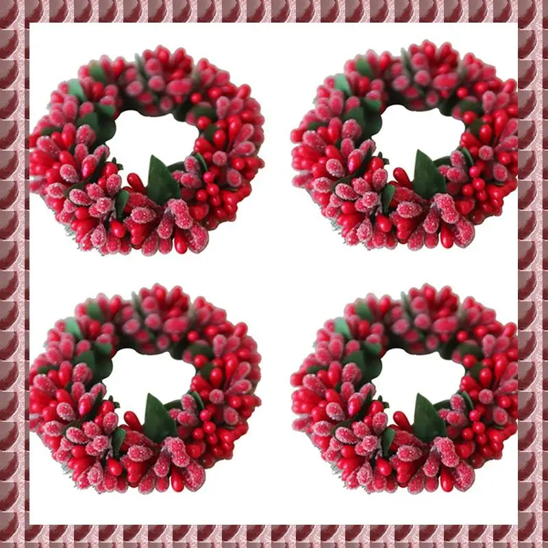 A95G 4 PCS Red Berry Candlesticks Berry Candle Holder Christmas Tealight-Candle Holder Garland Plastic For Christmas Mini Orname