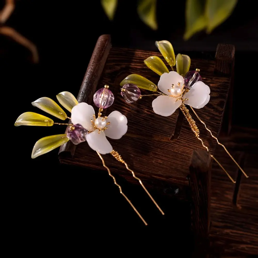 Elegant Pearl Floral Hair Stick Ancient Chinese Style Tang Dynasty Hairpin Tassel Hair Chopstick Hanfu Headwear Children