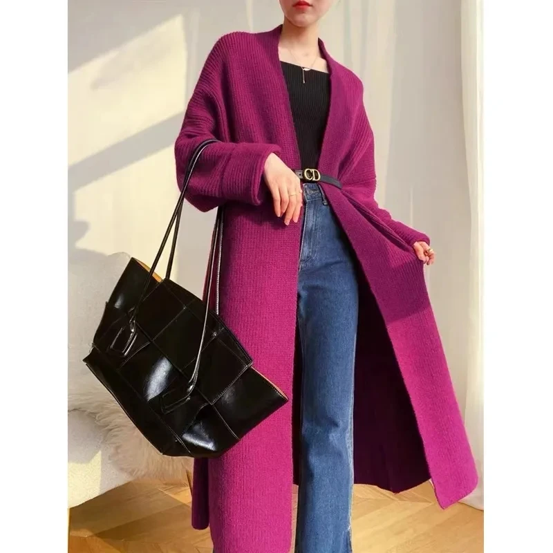 Autumn Winter Lazy High-end Temperament Long Sweater Jacket Women\'s Loose Knitted Cardigan Versatile Over The Knee Thick Coat