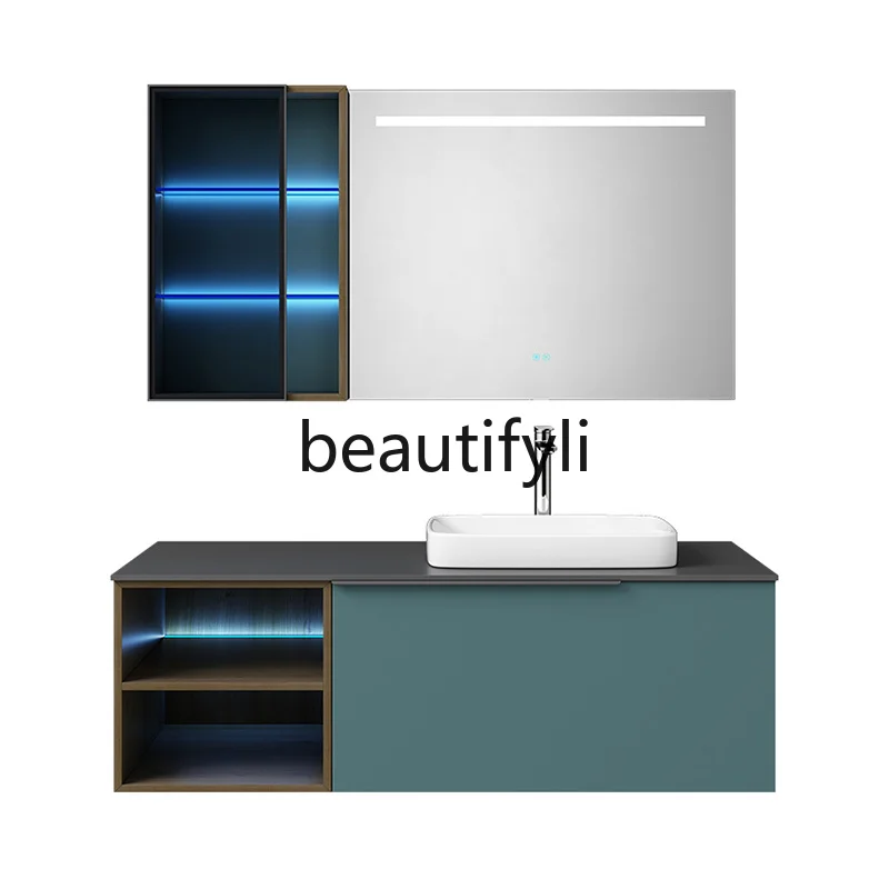 Bathroom cabinet combination Blue ink table Basin wall cabinet Touch smart mirror Side cabinet Light with washstand