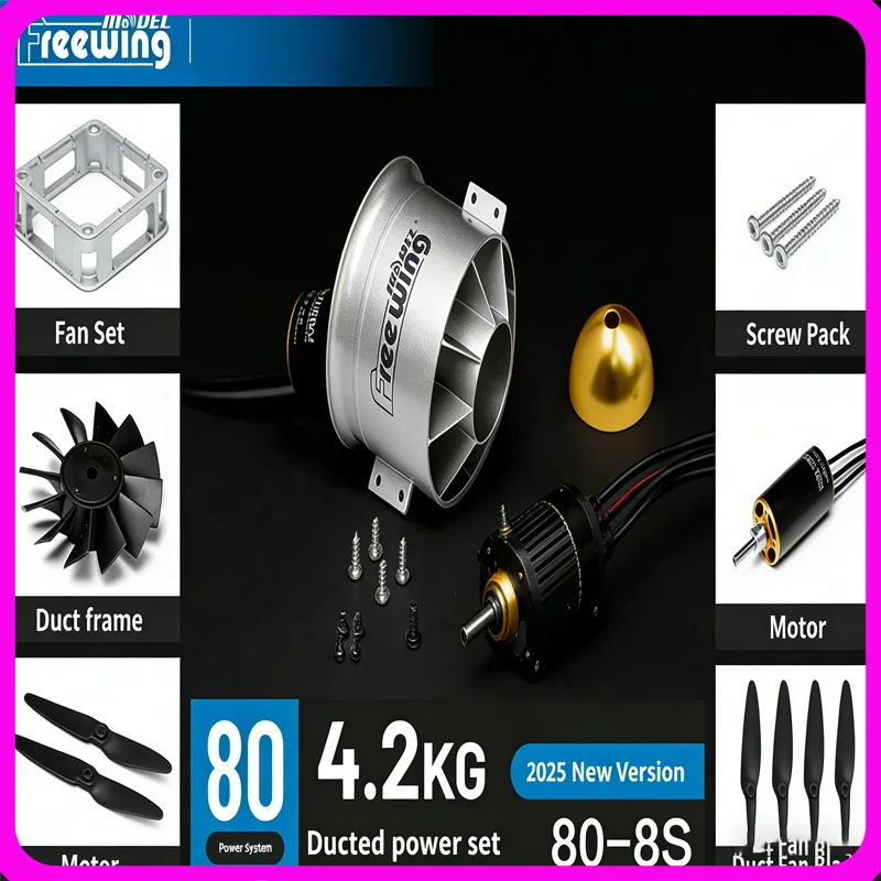 Freewing Metal 80mm Electric Ducted Fan Power System 2025 New 12-Blade Inrunner 8s 4.2kg Thrust Rc Airplane Model Accessory