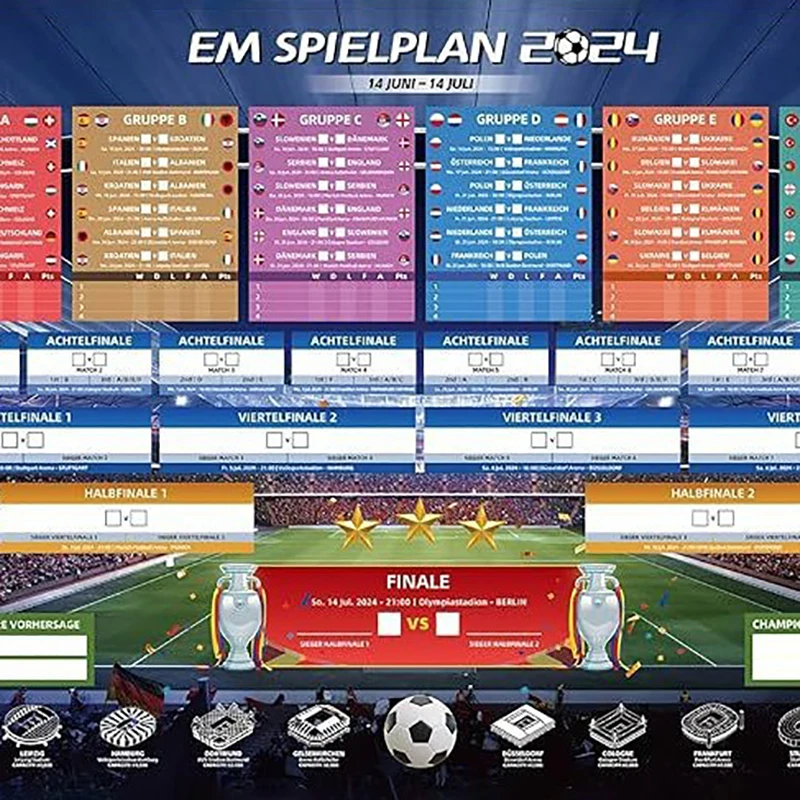 Póster decorativo de calendario, cuadro colgante de 24 equipos de fútbol, 2024