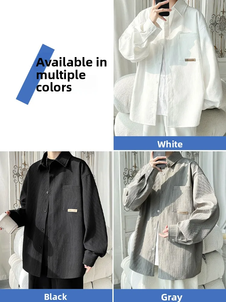 

White Casual Long Sve irt for Men Spring 2025 New Sle Loose Teenager Hong Kong Sle irt Polyester Fiber Breathable ...