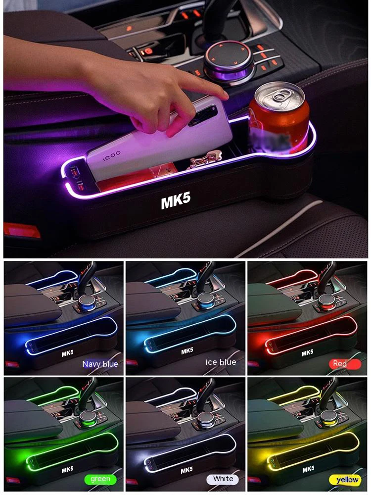 For Volkswagen VW R Beetle GTI GTE Polo Golf MK2 NK3 MK4 MK5 MK6 MK7 MK8 B5 B6 B7 B8 Car 7Color LED Seat Seam USB Storage Box