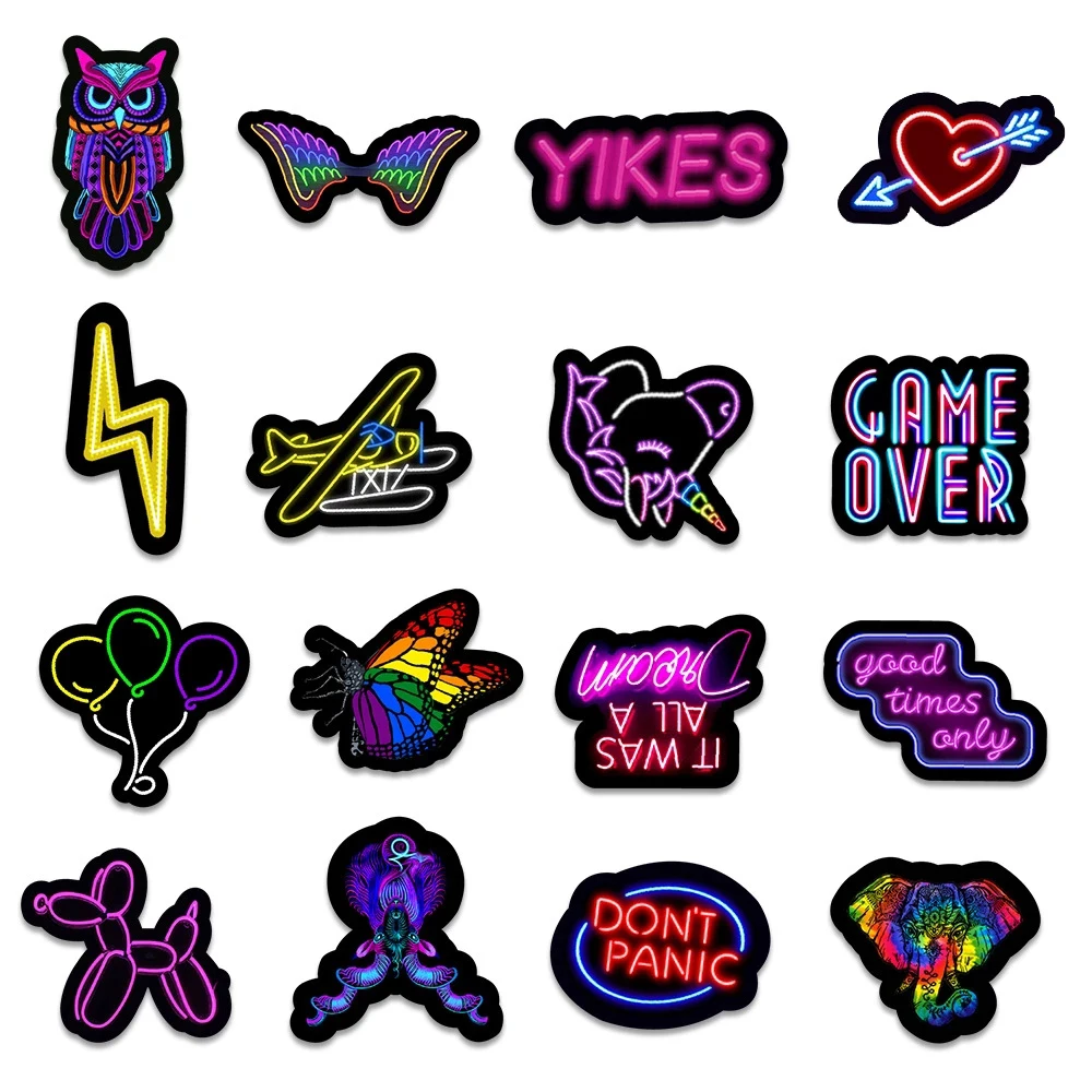 10/30/50/100pcs Cartoon Neon Light Rainbow Stickers Aesthetic Car Laptop Phone Luggage Bike Toy Graffiti Decal Sticker for Kid