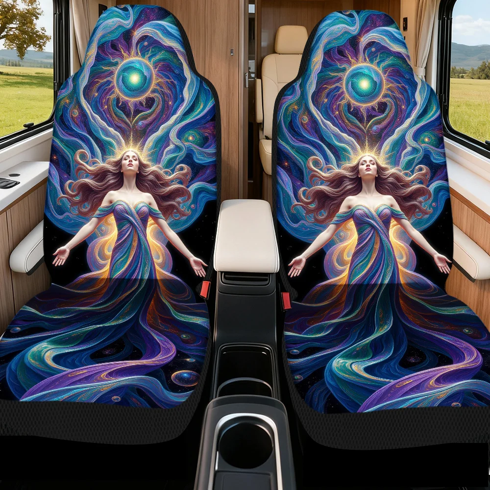 2pcs Surreal Cosmic Woman Gems Radiant Mystical Universe Print Front Seat Covers | Thoughtful Present For Anyone Who Drives Ofte