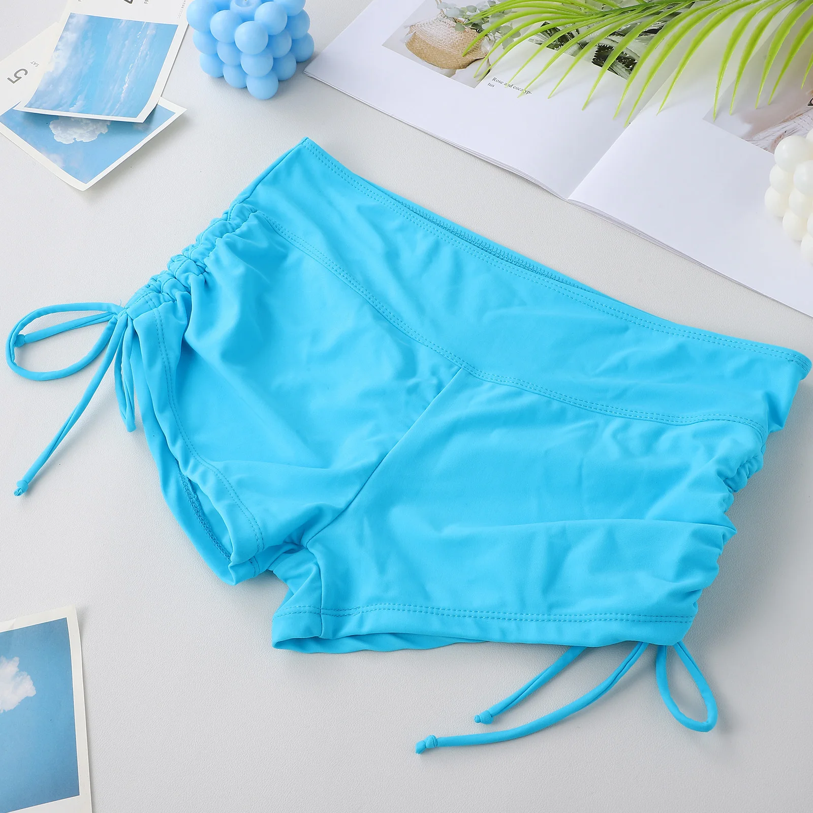 شورت سباحة نسائي باللون الأزرق من Lake بخصر عالٍ مع رباط جانبي، ملابس سباحة مرنة ناعمة سريعة الجفاف للسباحة #5