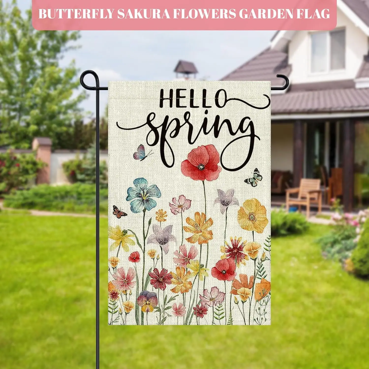 Spring Garden Flag 12x18 Inch Double Sided for Outside Hello Garden Flag Burlap Spring decorations Seasonal Flower Yard Outd SSL