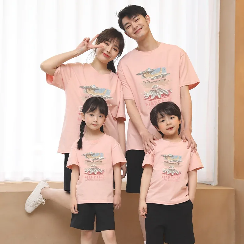 

Summer Kid Mom Dad Cartoon Short Sleeve T Shirt Family Matching Outfits Daddy Mommy Daughter Son Matching Clothes Casual Top