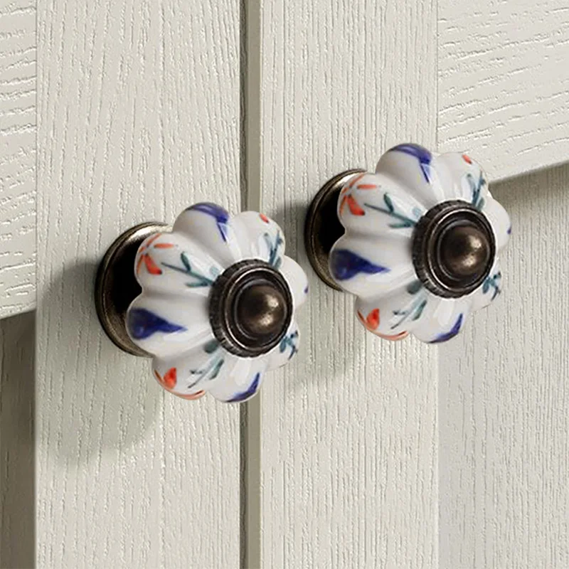 1Pc Vintage Classical Ceramic Handle Blue White Porcelain Wardrobe Door Cabinet Drawer Handle Furniture Hardware Accessories