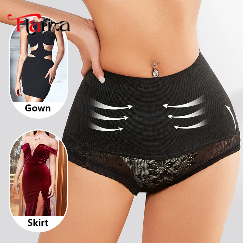 Flarixa Koronkowe Majtki Modelujące Brzuch Wyszczuplające Damskie Figi Kontrolujące Brzuch Wysoki Stan Oddychająca Bielizna Podnosząca Biodra