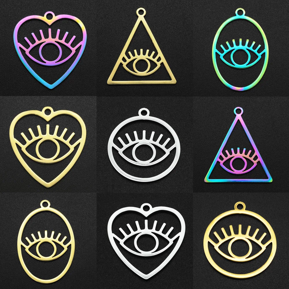 10pcs/lot Round Heart Eye Stainless Steel DIY Charm Women Hollow Mountain Pendant For Necklace Earring Making Jewelry Wholesale