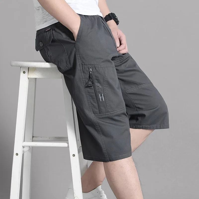 2025 New Summer new workwear shorts for men, thin, loose, pure cotton casual cropped pants, solid color series for menr men