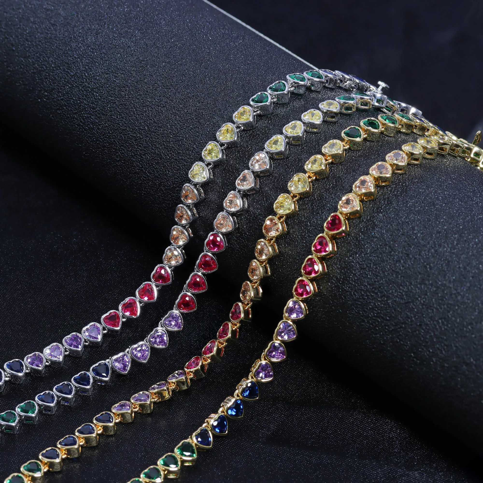 Hot Sale Rivieras 4mm Heart Mix Color Zircon Gold Plated Women Fashion Zircon Party Necklaces