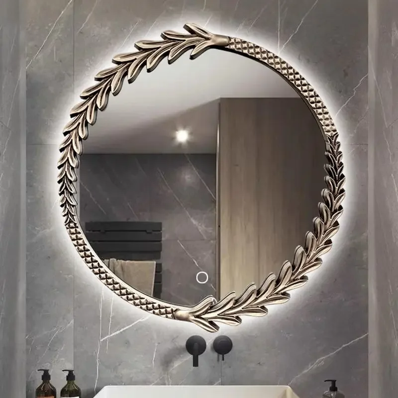 Aesthetic Mirrors Interior Wall Big Mirror Golden Art Vintage Round Large House Bathroom Decorative