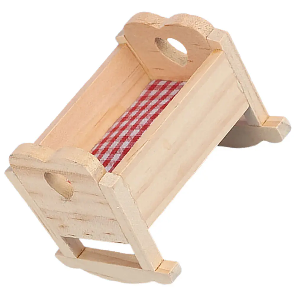 

Miniature Wooden Crib Bed Tiny Dollhouse Cradle Decoration Realistic Miniature Furniture Accessory for Dollhouse Bedroom