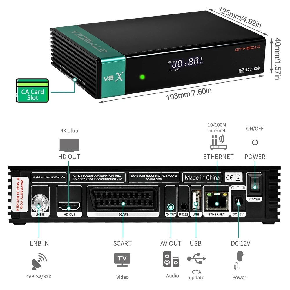 Gtmedia-ricevitore satellitare V8X originale, decoder wifi 1080P FHD DVB-S2 integrato, H.265, aggiornato da gtmedia V8 nova v9 prime v7 s2x/s5x